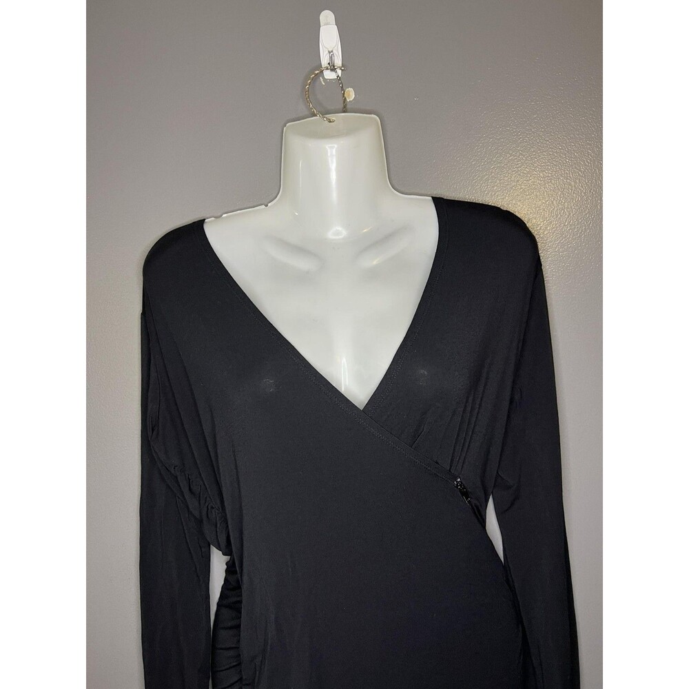 LinQ Dress Womens Size Medium Black Ruched Wrap Long Sleeve Bodycon Mini